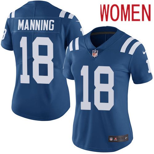 Women Indianapolis Colts 18 Peyton Manning Nike Royal Blue Rush Limited NFL Jersey